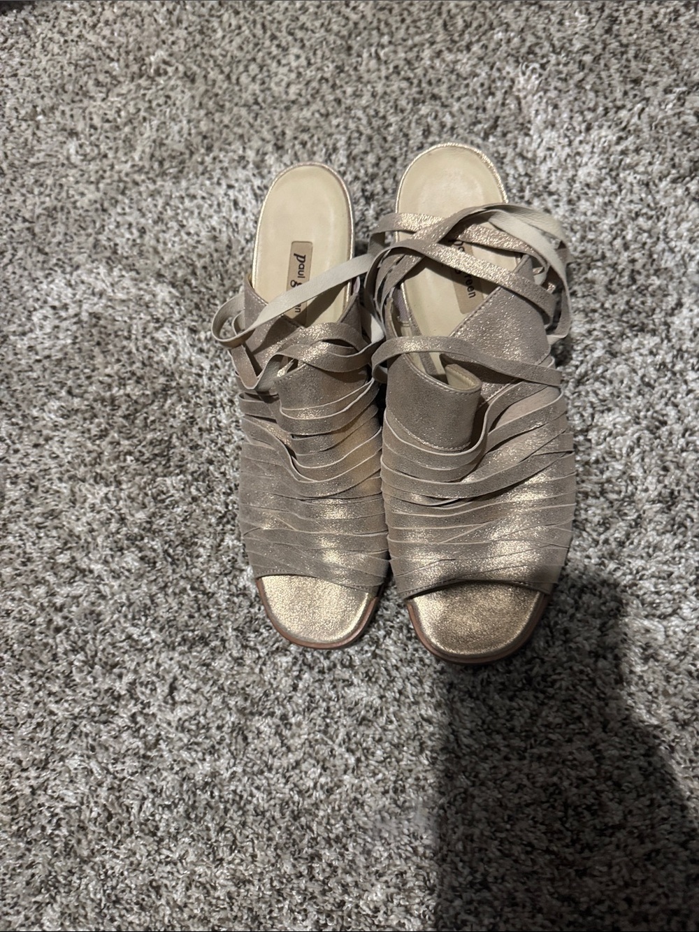 Paul Green Metallic Taupe Strappy Lace-Up Heels